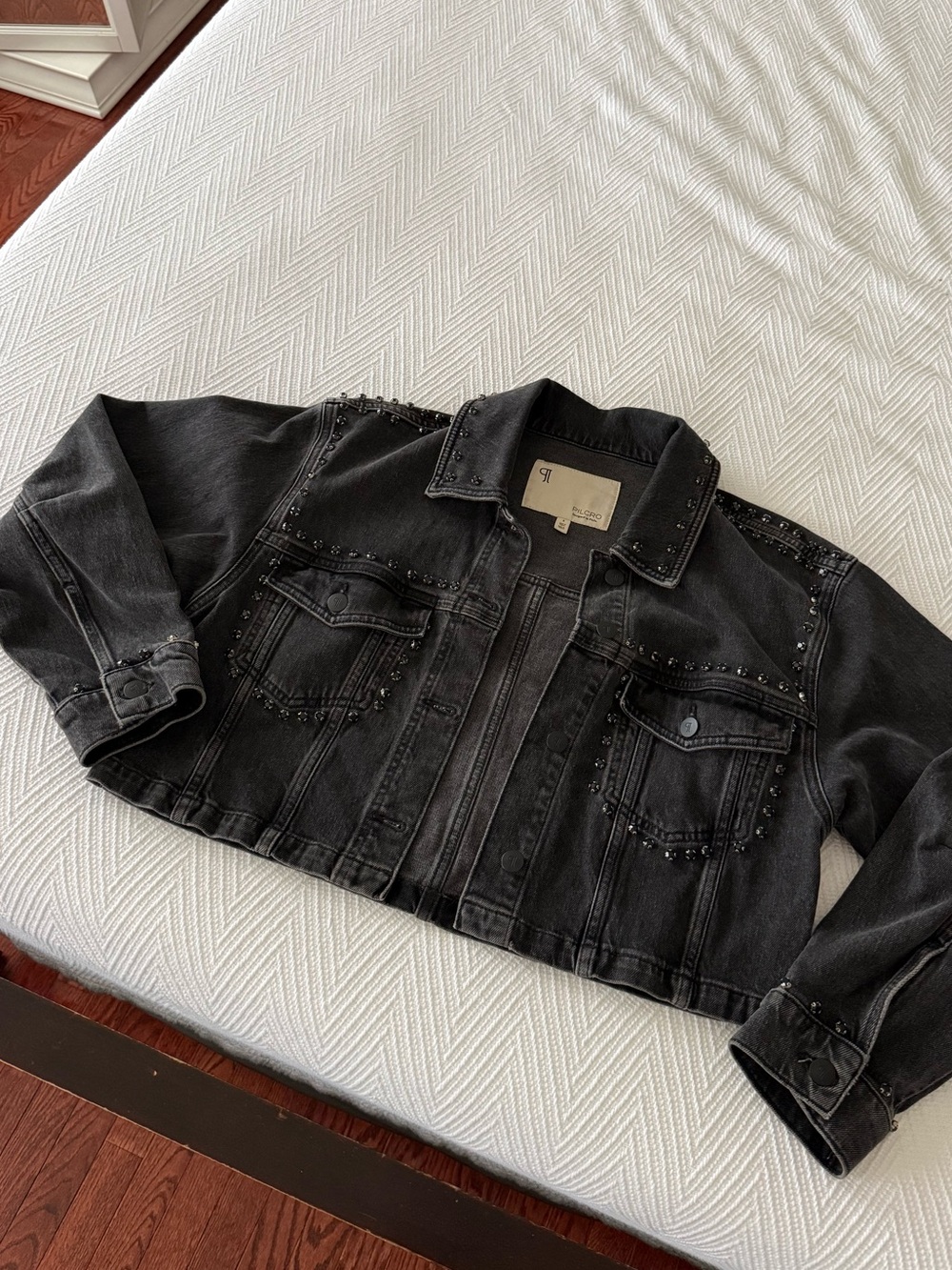 Pilcro by Anthropologie Black Studded Cropped Denim Jacket